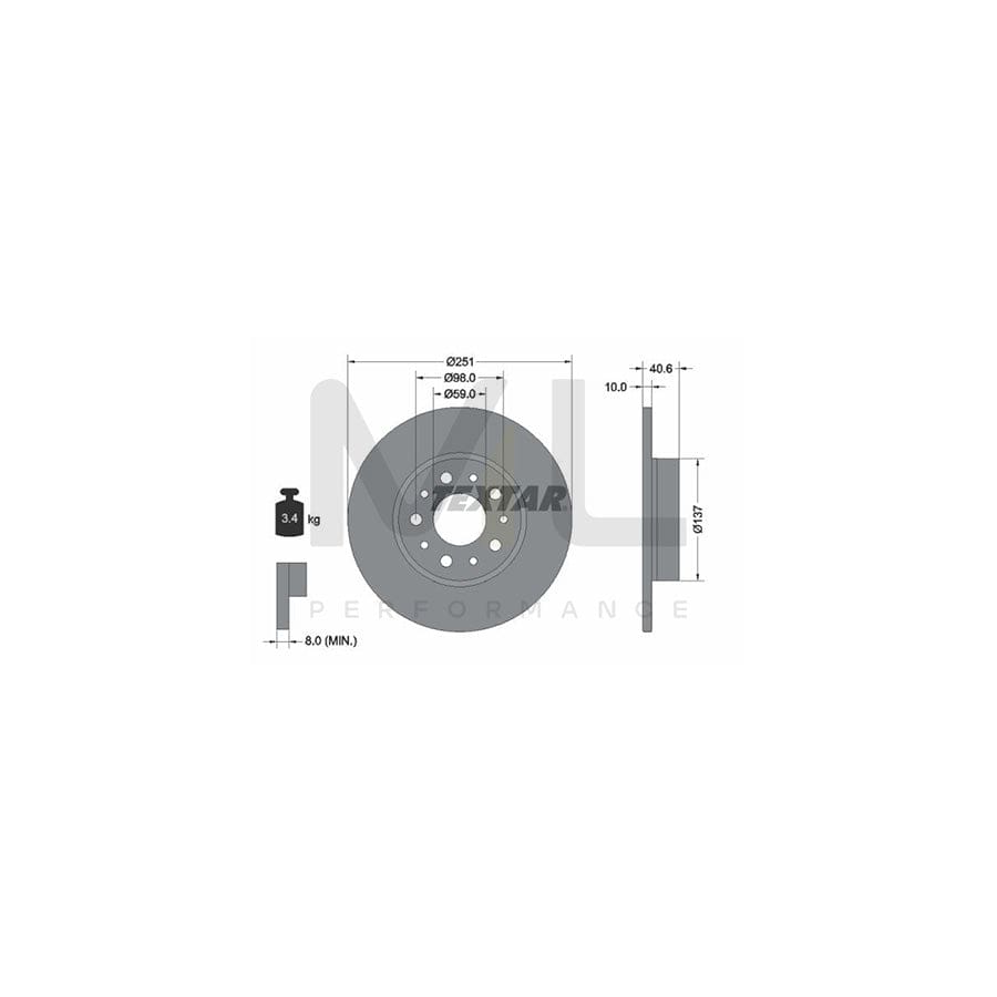 TEXTAR PRO 92244303 Brake Disc Solid, Coated, without wheel hub, without wheel studs  - 1 piece