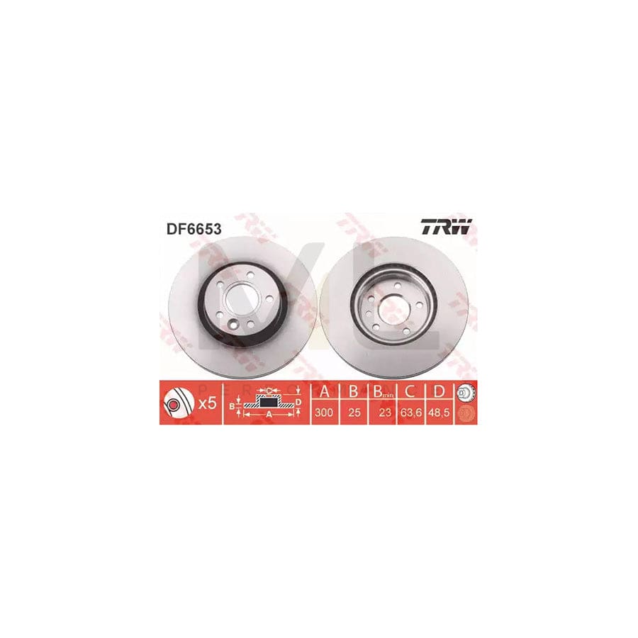 TRW DF6653 Brake Disc for VOLVO V40 Hatchback (525, 526) Vented, Painted  - 1 piece