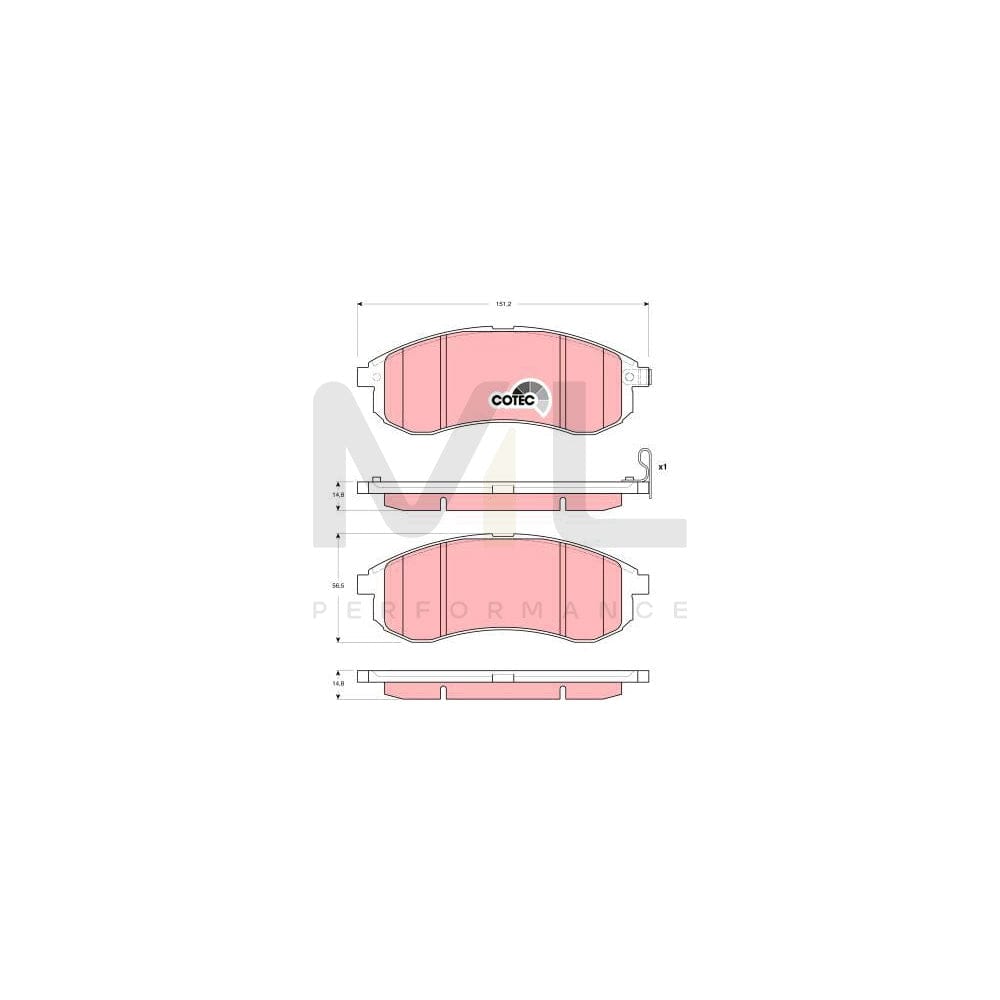 TRW Cotec Gdb3380 Brake Pad Set For Mitsubishi L200 Iii Pickup (K6) With Acoustic Wear Warning