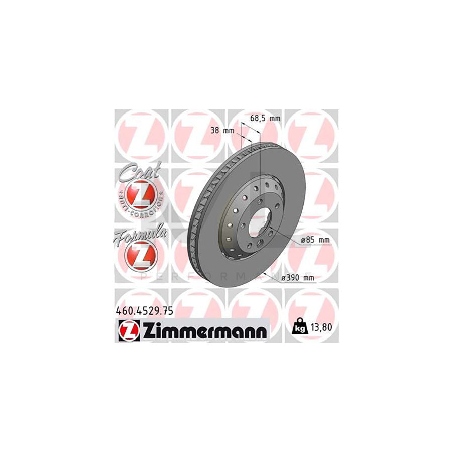 ZIMMERMANN 460.4529.75 Brake Disc for PORSCHE Cayenne (92A) Two-piece brake disc, Vented, Coated, Alloyed / High-carbon