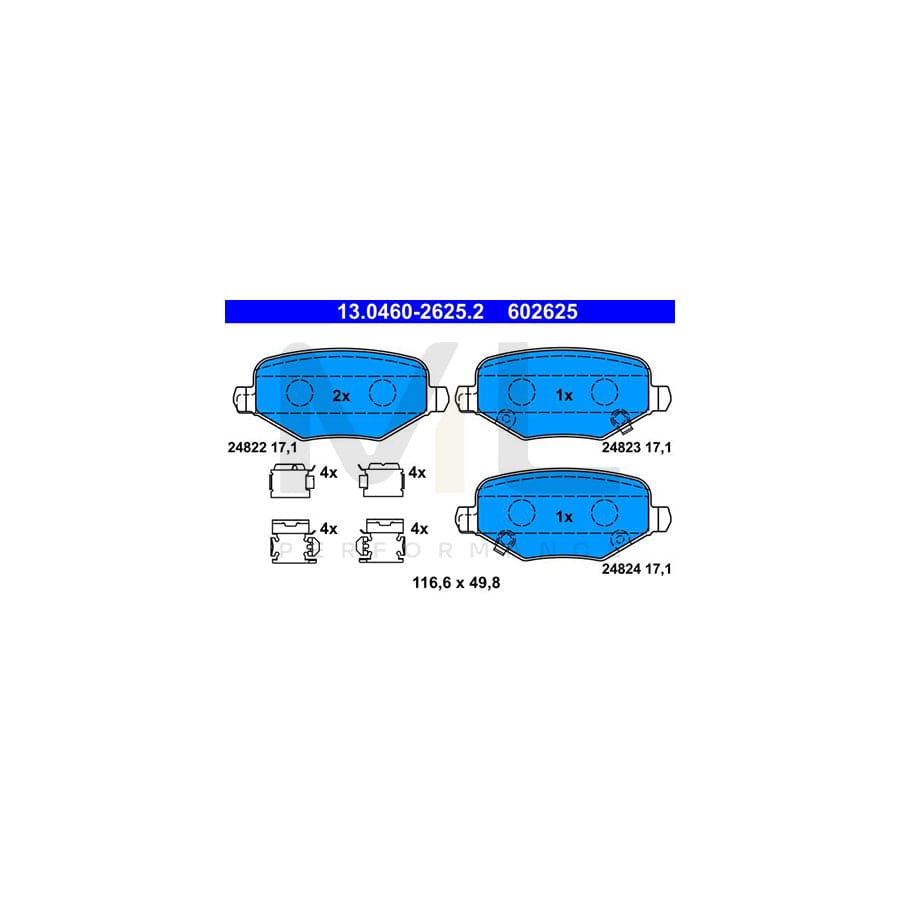 ATE 13.0460-2625.2 Brake pad set with acoustic wear warning, with accessories