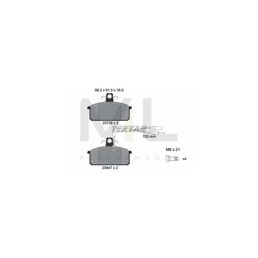 TEXTAR 2070804 Brake pad set with integrated wear warning contact, with brake caliper screws