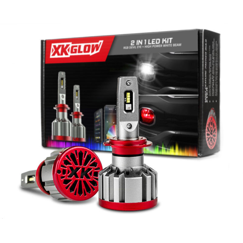 XKGLOW XK Glow RGB 2In1 LED Headlight Bulb Million Color XKCHROME App RGB/LED Headlight Kit - 2x H16