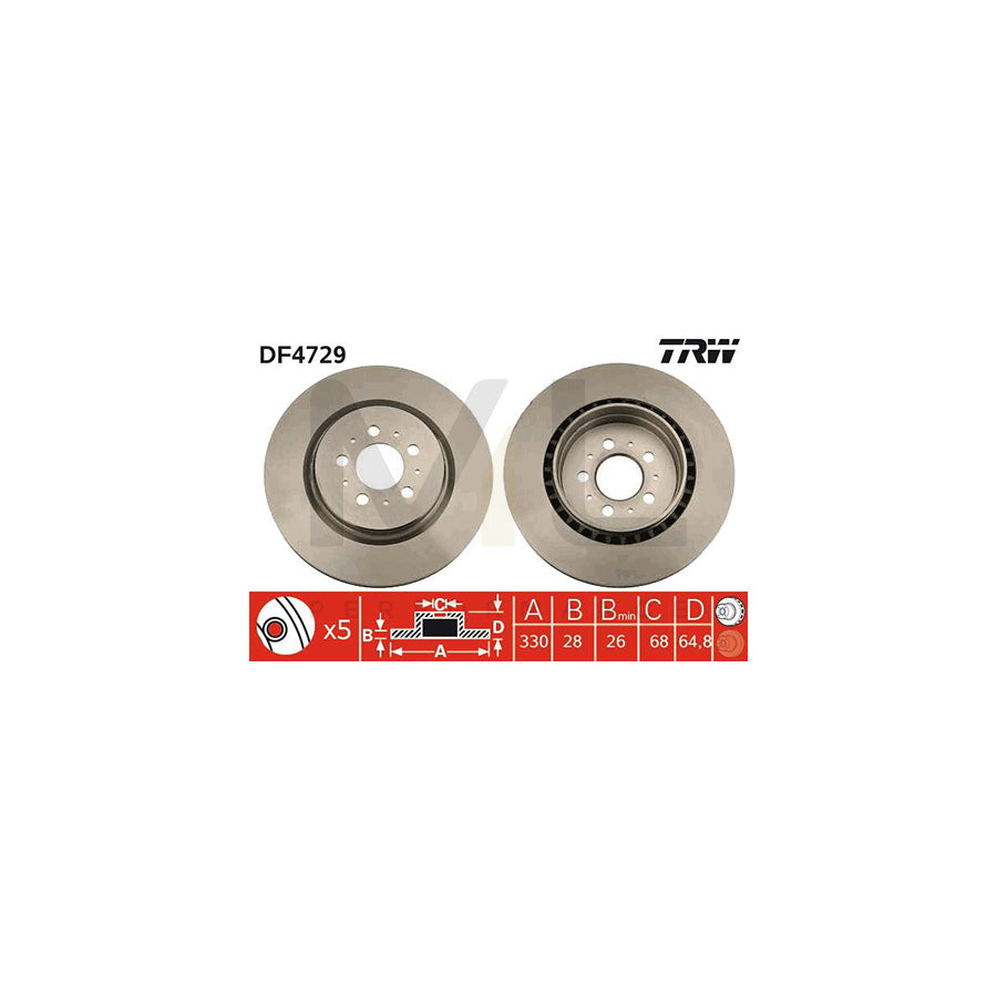 TRW DF4729 Brake Disc Vented  - 1 piece