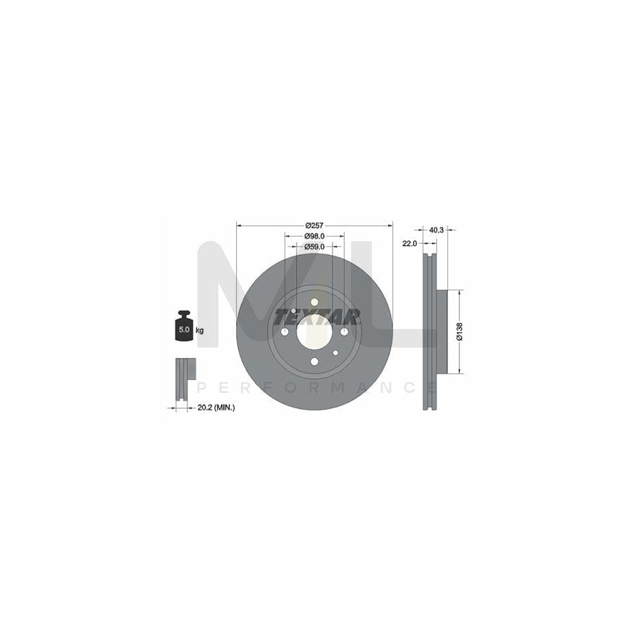 TEXTAR 92069600 Brake Disc Internally Vented, without wheel hub, without wheel studs  - 1 piece