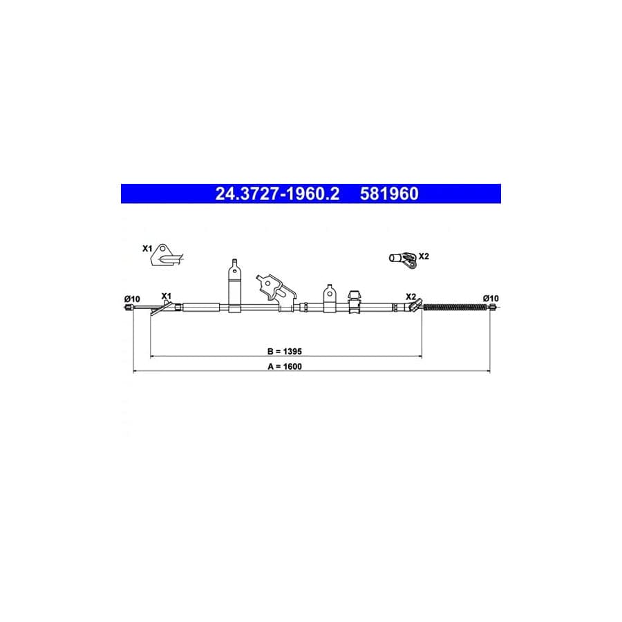 ATE 24.3727-1960.2 Hand Brake Cable for Toyota Yaris II Hatchback (Xp9)