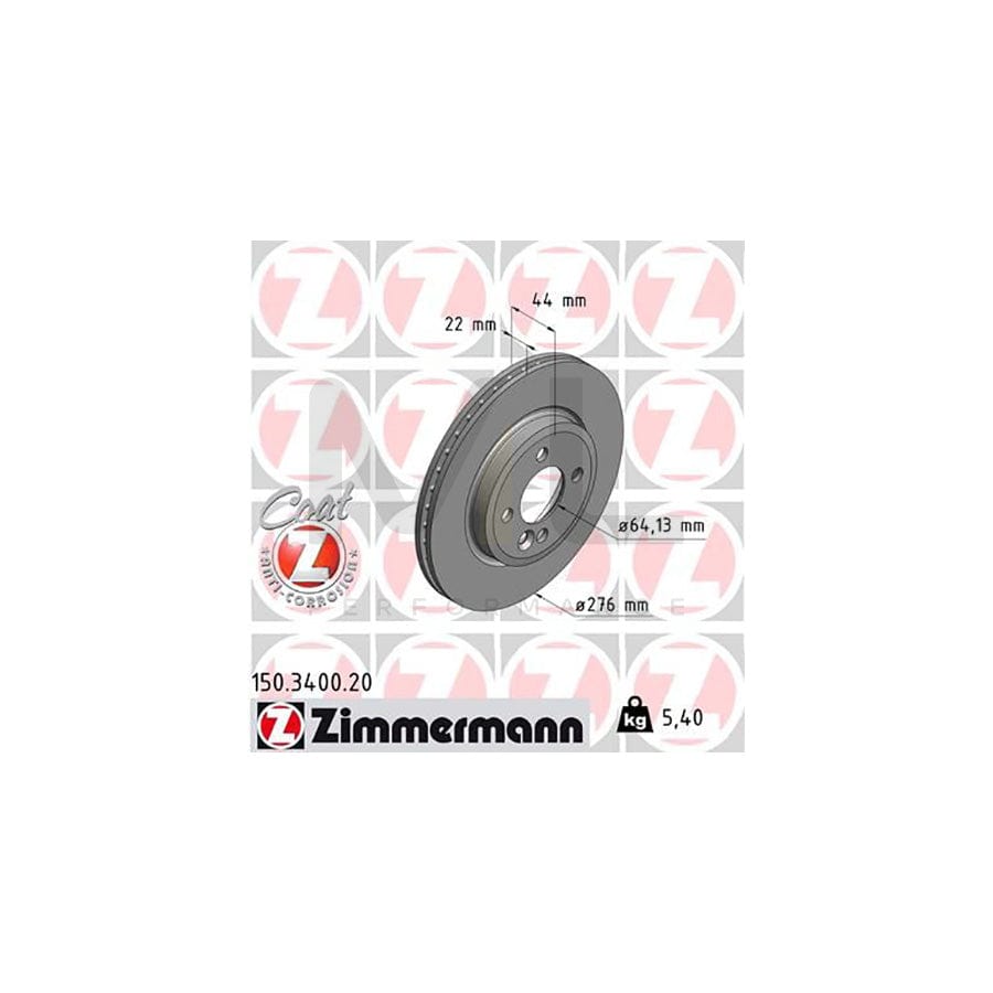 ZIMMERMANN COAT Z 150.3400.20 Brake Disc Internally Vented, Coated, High-carbon  - 1 piece
