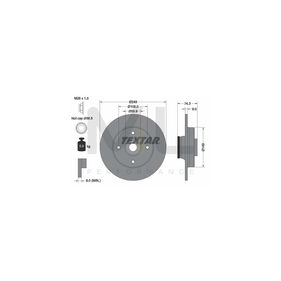 TEXTAR PRO 92194103 Brake Disc Solid, Coated, with integrated magnetic sensor ring, with wheel bearing, with wheel hub, without wheel studs  - 1 piece
