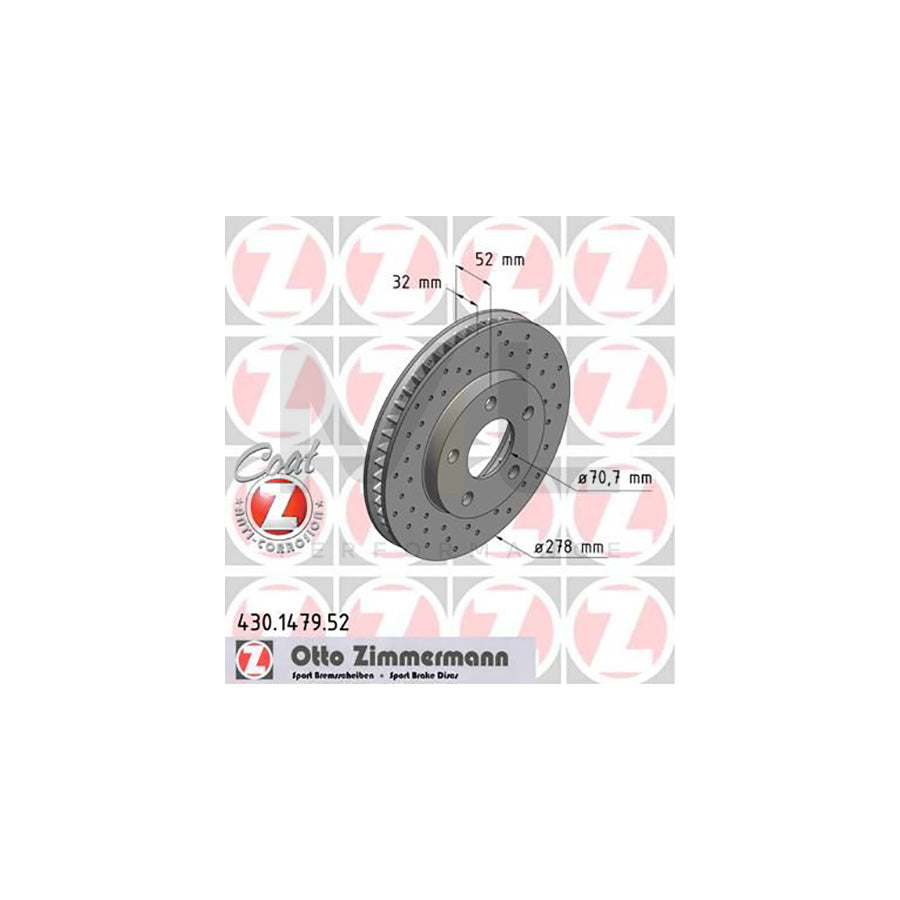 ZIMMERMANN SPORT COAT Z 430.1479.52 Brake Disc Internally Vented, Perforated, Coated  - 1 piece