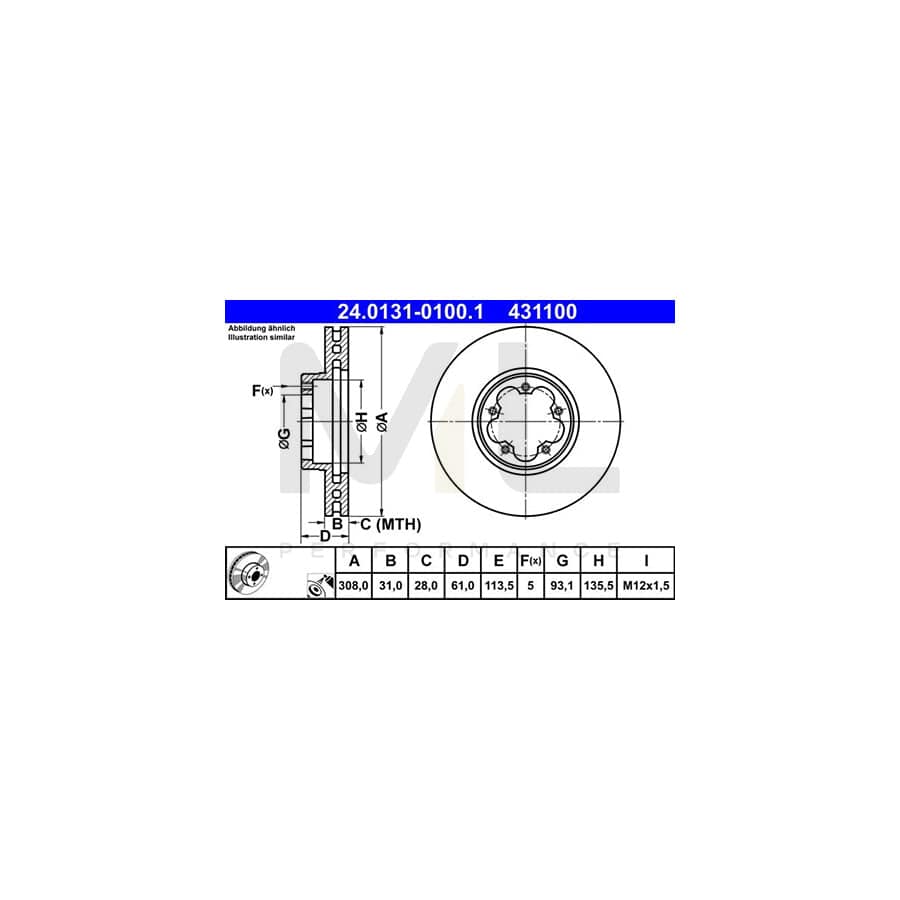 ATE 24.0131-0100.1 Brake Disc for FORD TRANSIT Vented, Coated  - 1 piece