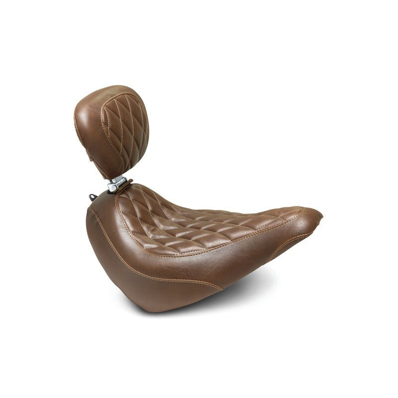 Mustang Motorcycle Mustang 18-21 Harley Softail Slim Wide Tripper Solo Seat w/Driver Backrest Diamond - Brown