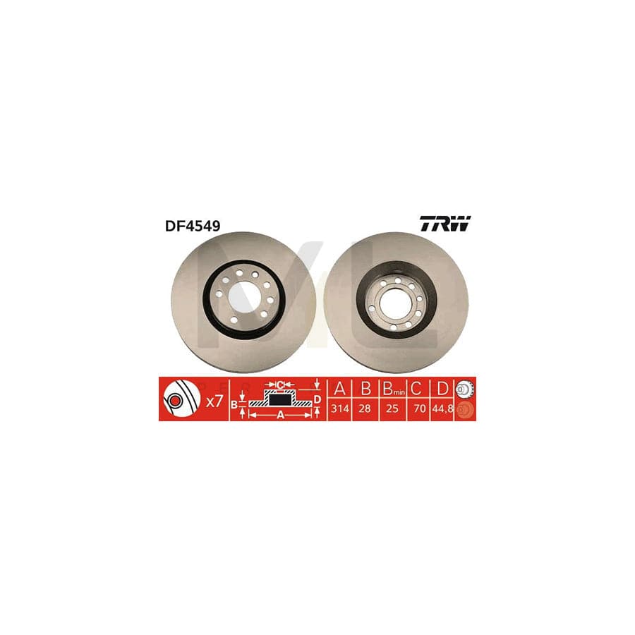 TRW DF4549 Brake Disc Vented, Painted  - 1 piece