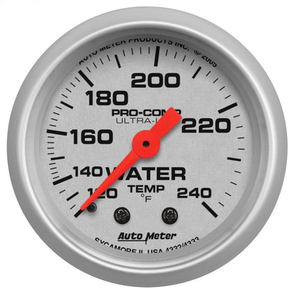 Autometer Ultra-Lite 52mm 120-240 Deg F Mechanical Water Temp Gauge