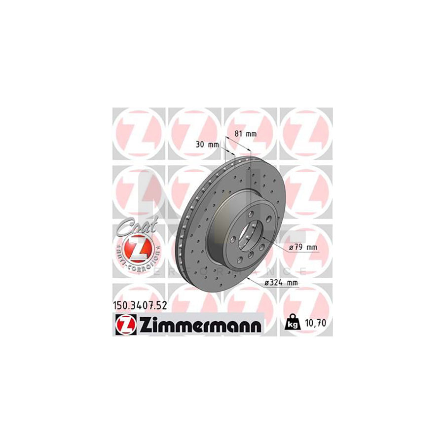 ZIMMERMANN SPORT COAT Z 150.3407.52 Brake Disc for BMW 7 (E65, E66, E67) Internally Vented, Perforated, Coated, High-carbon  - 1 piece