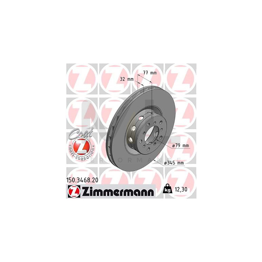 ZIMMERMANN COAT Z 150.3468.20 Brake Disc for BMW 5 Saloon (E39) Internally Vented, Coated, High-carbon