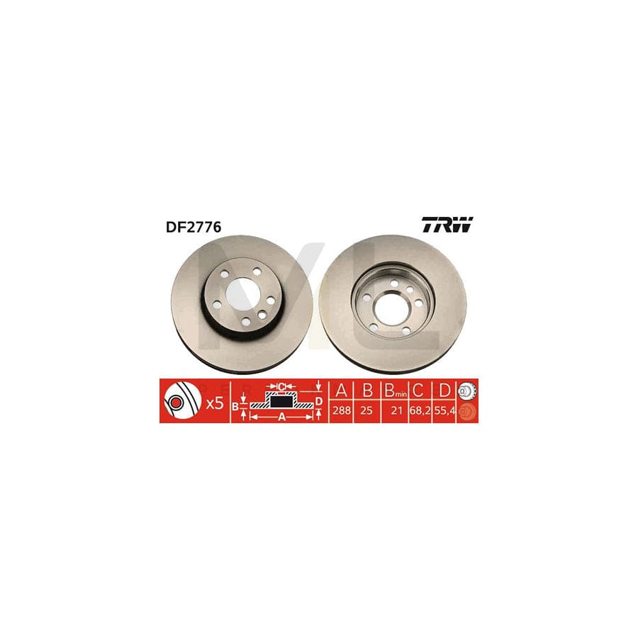 TRW DF2776 Brake Disc Vented, Painted, High-carbon  - 1 piece