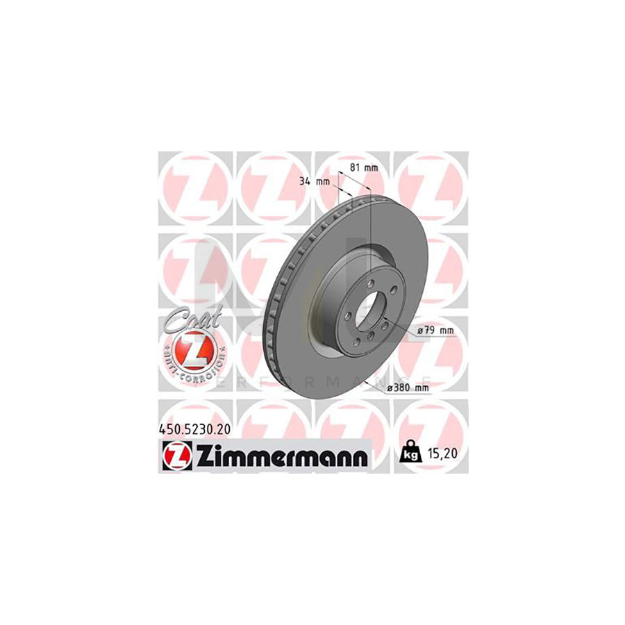 ZIMMERMANN 450.5230.20 Brake Disc for LAND ROVER Range Rover III (L322) Internally Vented, Coated, High-carbon  - 1 piece