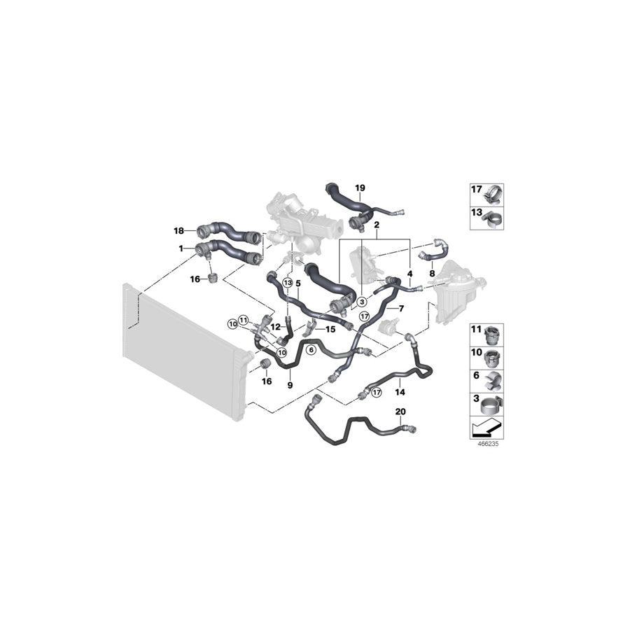 Genuine BMW 17128511928 F06 F13 F02 Coolant Hose (Inc. 640dX, 740LdX & 730Ld)