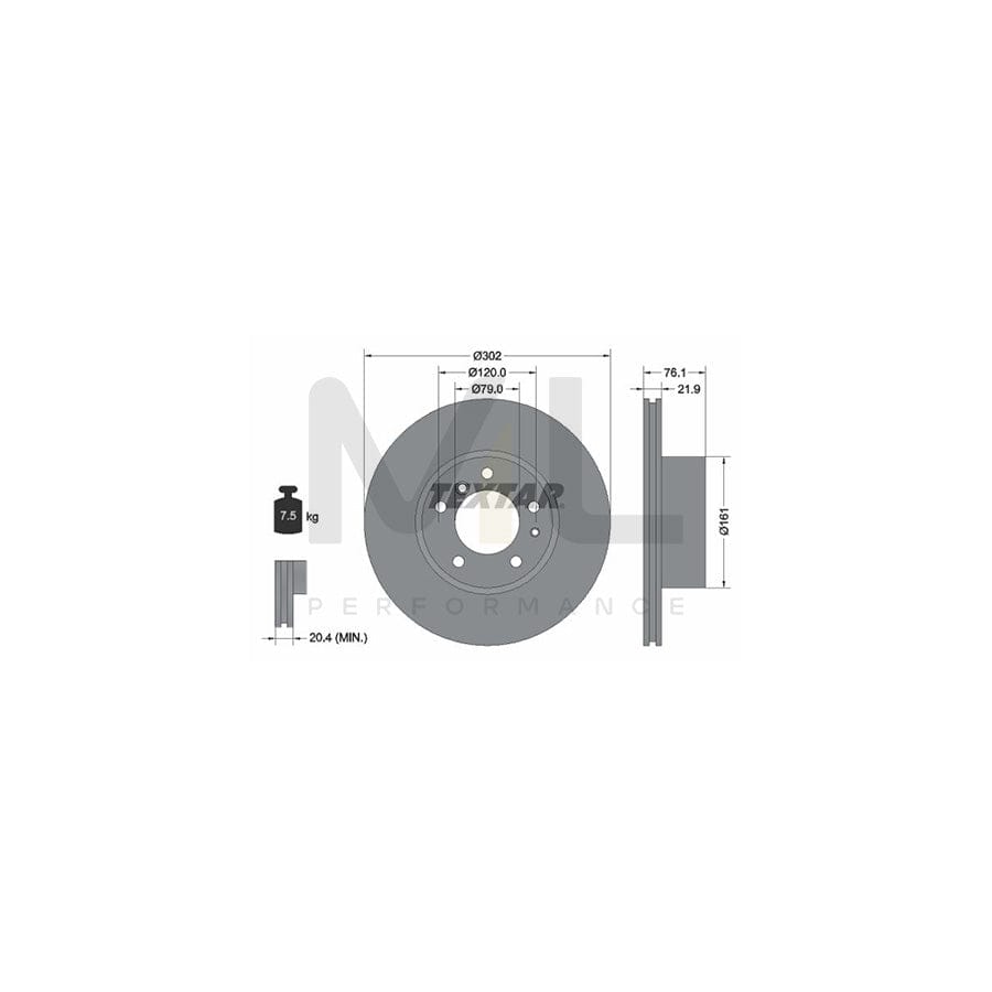 TEXTAR 92042200 Brake Disc Internally Vented, without wheel hub, without wheel studs  - 1 piece