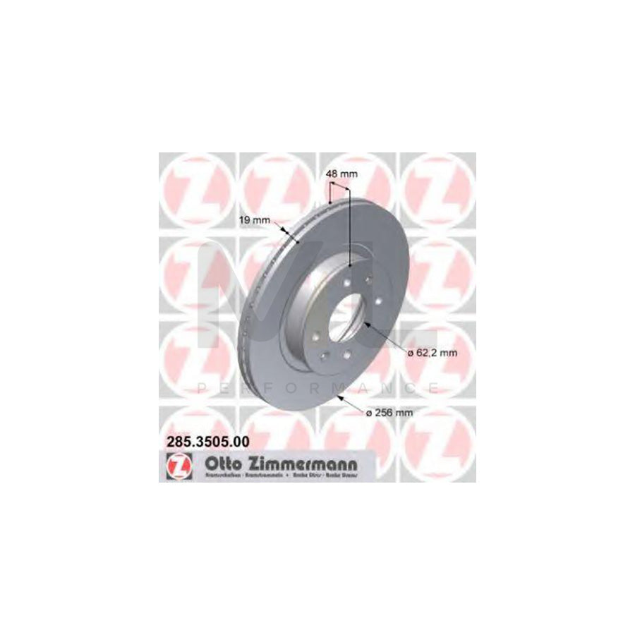 ZIMMERMANN 285.3505.00 Brake Disc for HYUNDAI Getz (TB) Internally Vented  - 1 piece