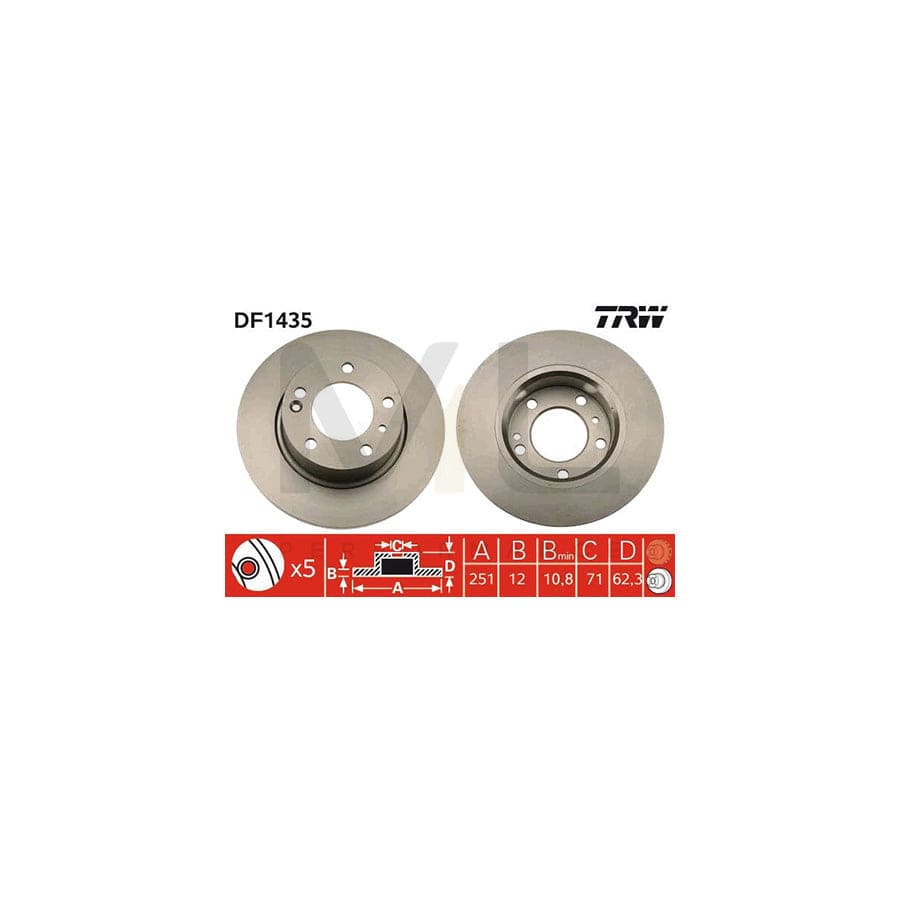 TRW DF1435 Brake Disc for CITRO??? XM Solid, Painted  - 1 piece