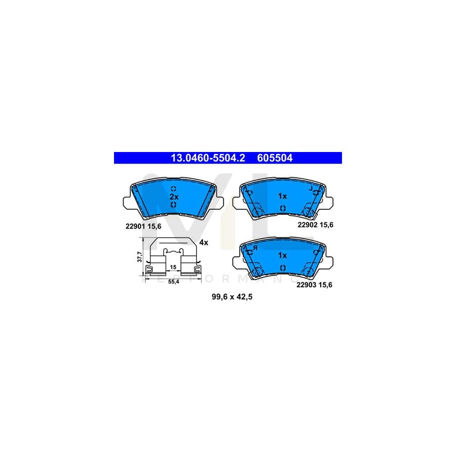 ATE 13.0460-5504.2 Brake pad set for KIA Picanto III (JA) with acoustic wear warning, with accessories