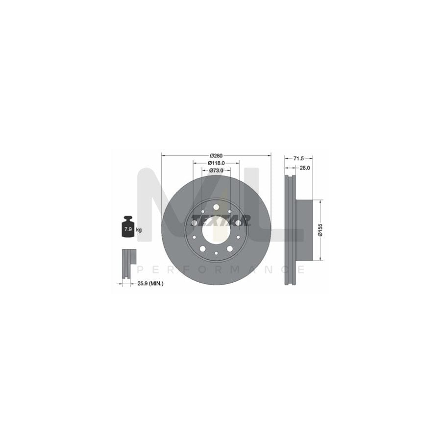 TEXTAR PRO 92275003 Brake Disc Internally Vented, Coated, without wheel hub, without wheel studs  - 1 piece