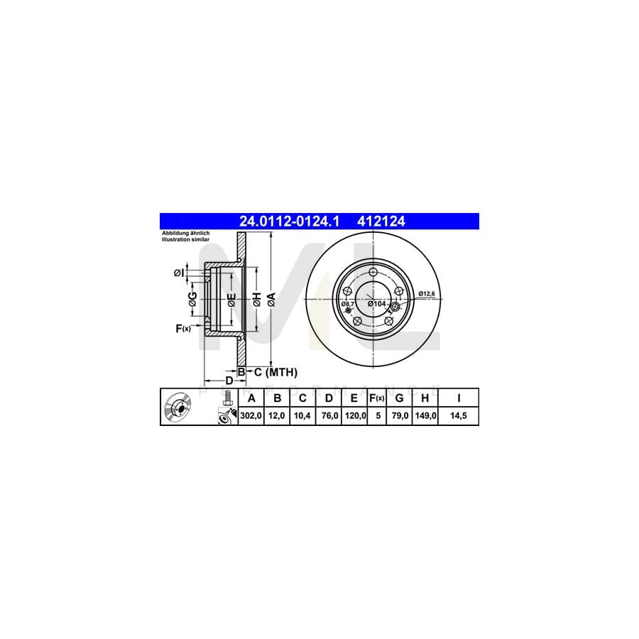 ATE 24.0112-0124.1 Brake Disc for BMW 5 Series Solid, Coated, High-carbon, with bolts/screws  - 1 piece