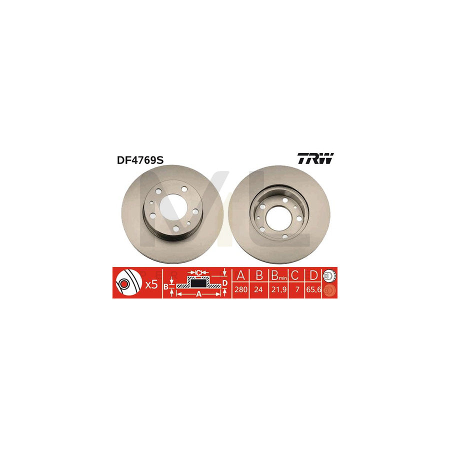 TRW DF4769S Brake Disc Vented  - 1 piece