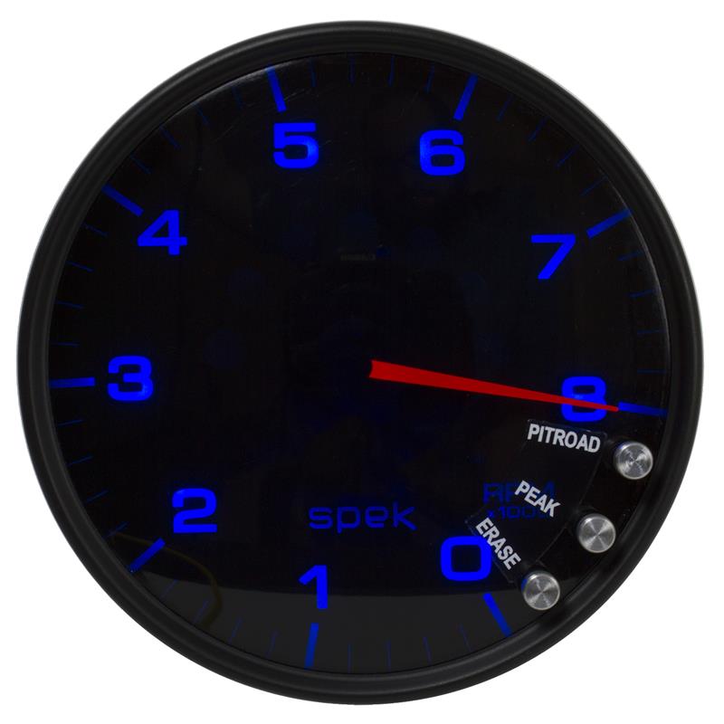 Autometer Spek-Pro Gauge Tachometer 5in 8K Rpm W/Shift Light & Peak Mem Black/Smoke/Black