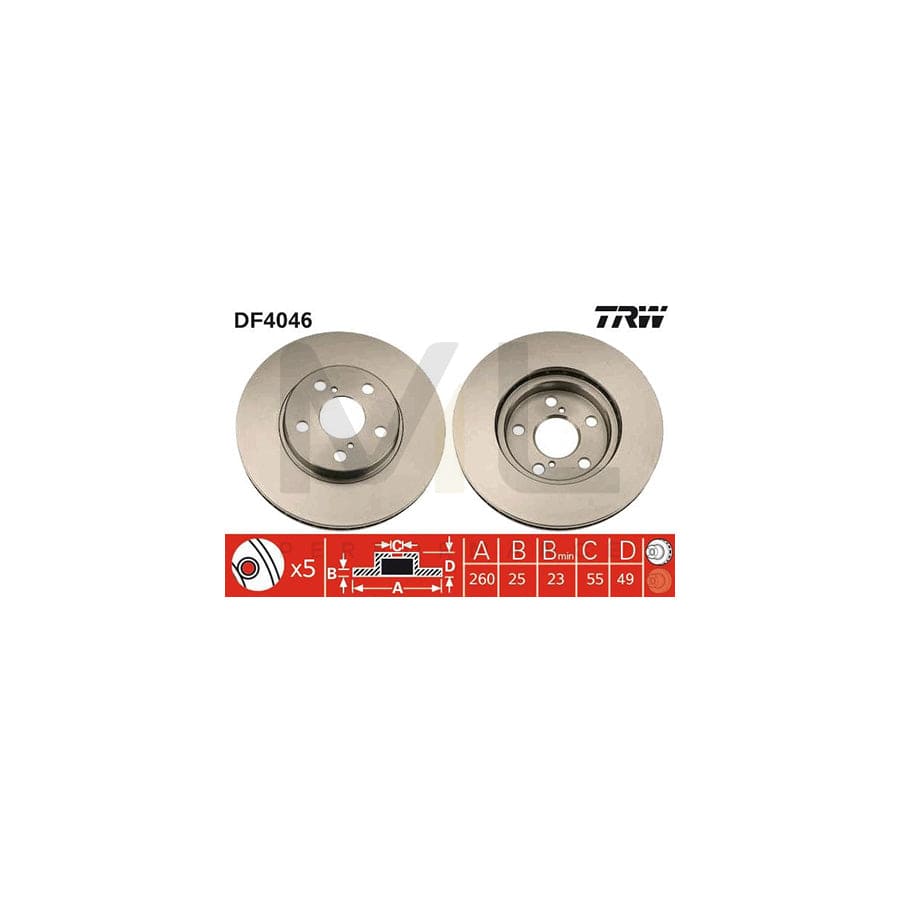 TRW DF4046 Brake Disc for TOYOTA AVENSIS Vented, Painted, High-carbon  - 1 piece