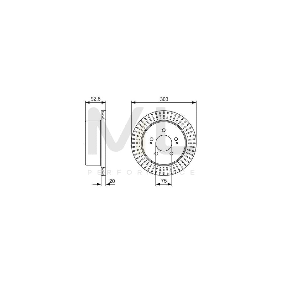 BOSCH 0 986 479 V26 Brake Disc Vented, Oiled - 1 piece