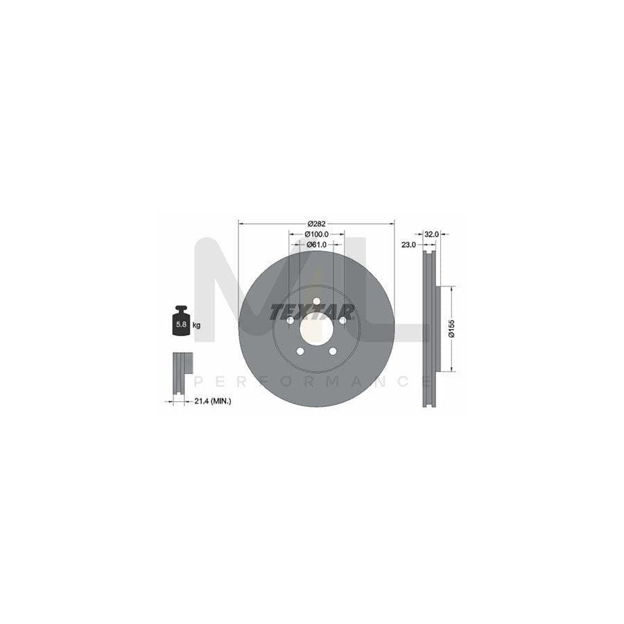 TEXTAR PRO 92269303 Brake Disc Internally Vented, Coated, without wheel hub, without wheel studs  - 1 piece