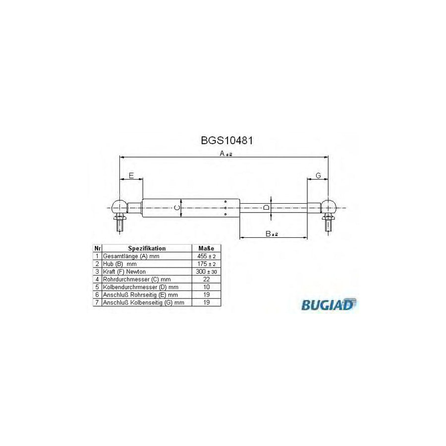 BUGIAD Bgs10481 Tailgate Strut for Lada Samara (2108, 2109, 2115, 2113, 2114)