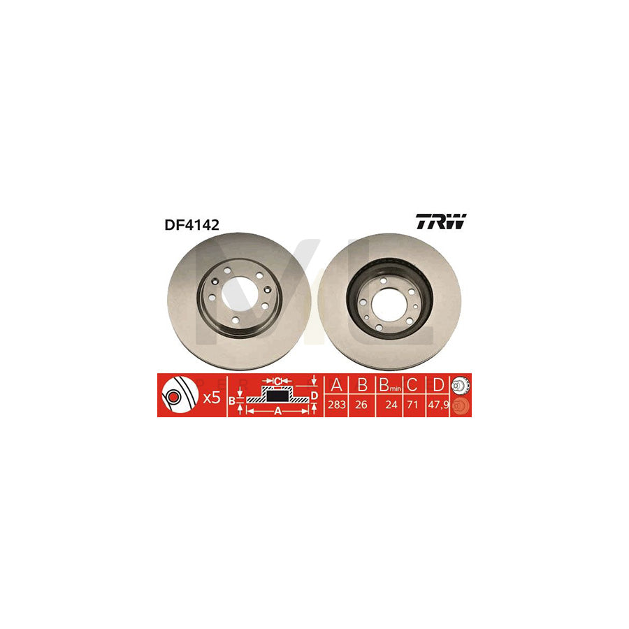 TRW DF4142 Brake Disc Vented, High-carbon  - 1 piece