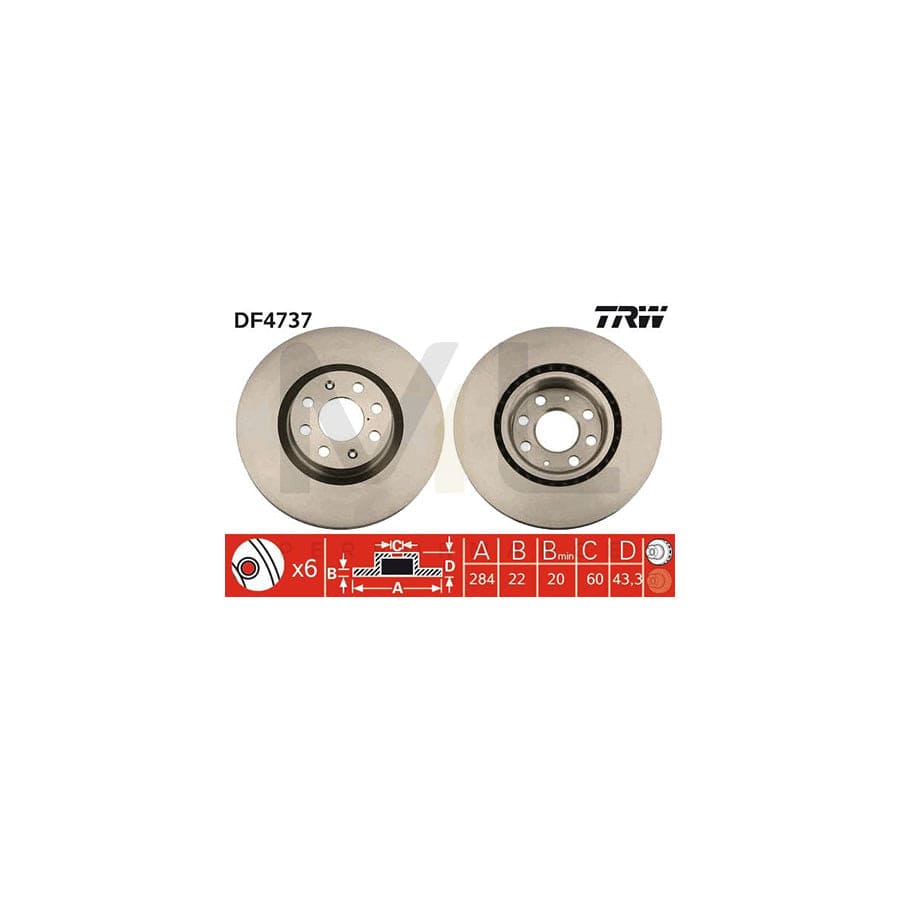 TRW DF4737 Brake Disc Vented, Painted  - 1 piece