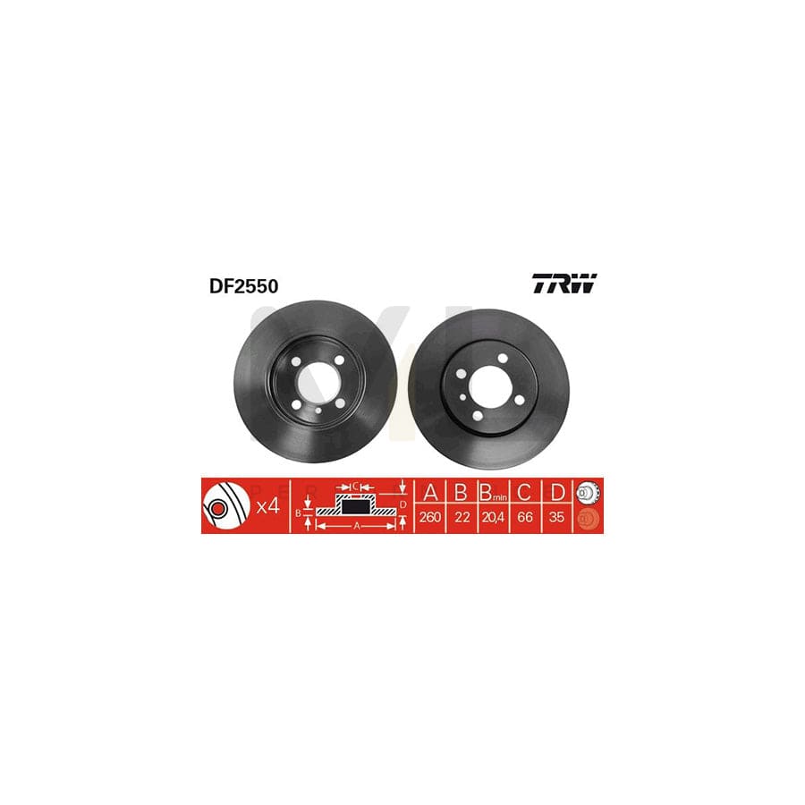 TRW DF2550 Brake Disc Vented, Painted, High-carbon  - 1 piece