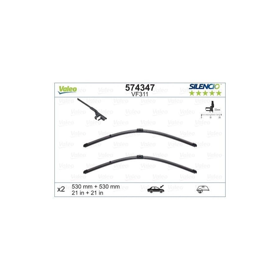 Valeo Silencio Flat Blade Set, Silencio X.Trm 574347 Wiper Blade For Audi Tt