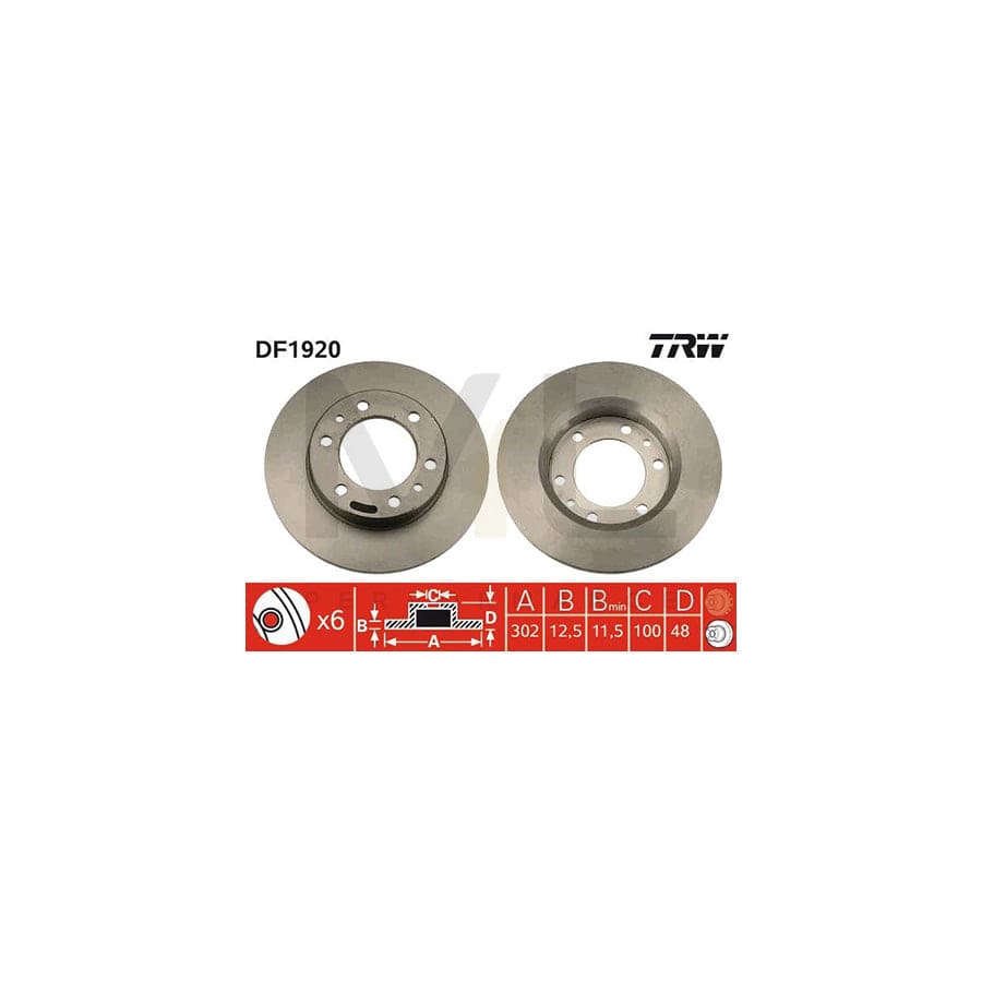 TRW DF1920 Brake Disc Solid, Painted  - 1 piece