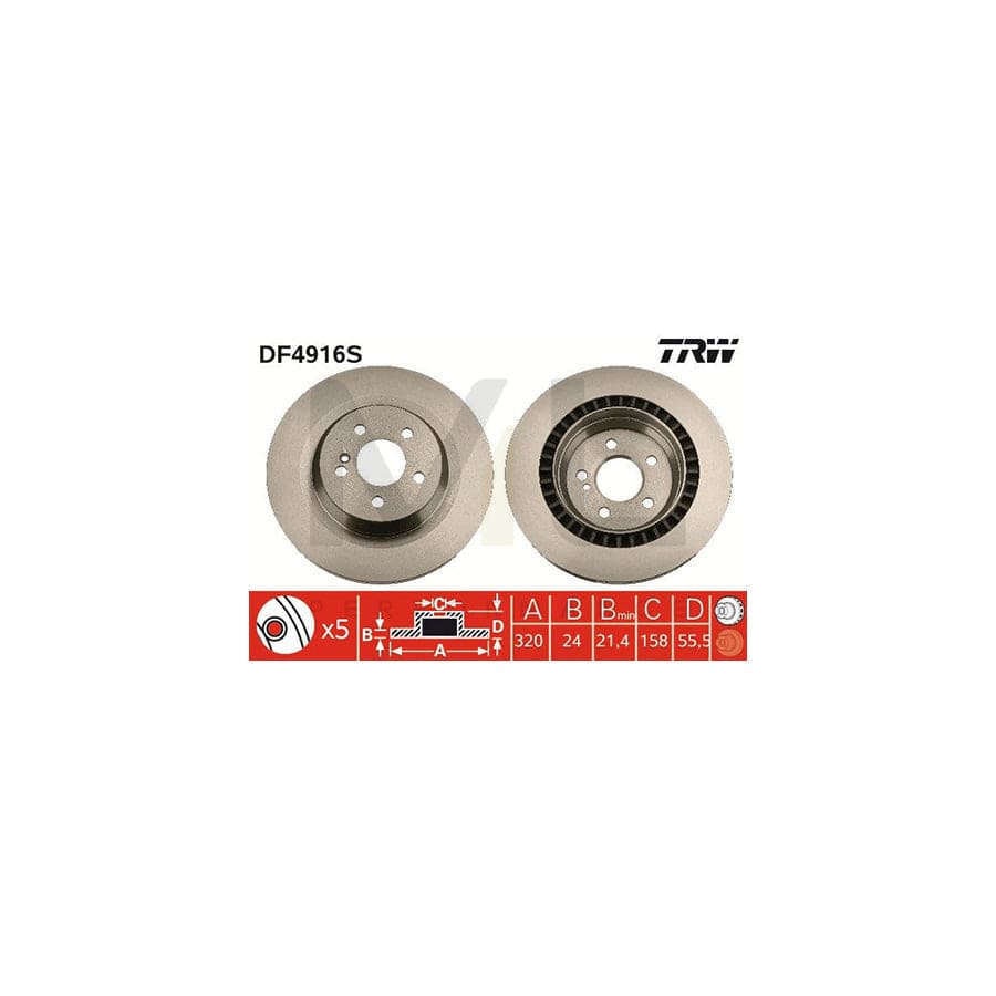 TRW DF4916S Brake Disc Vented, Painted, High-carbon  - 1 piece