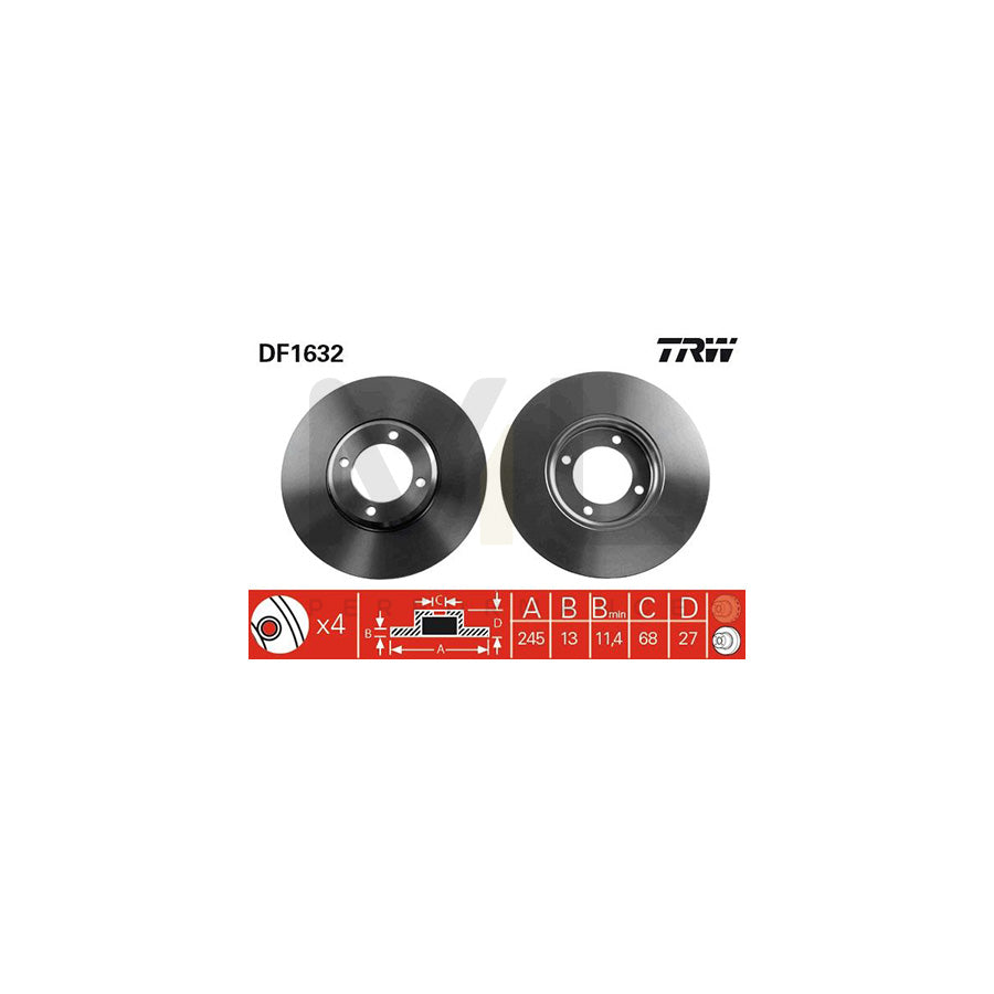 TRW DF1632 Brake Disc Solid  - 1 piece