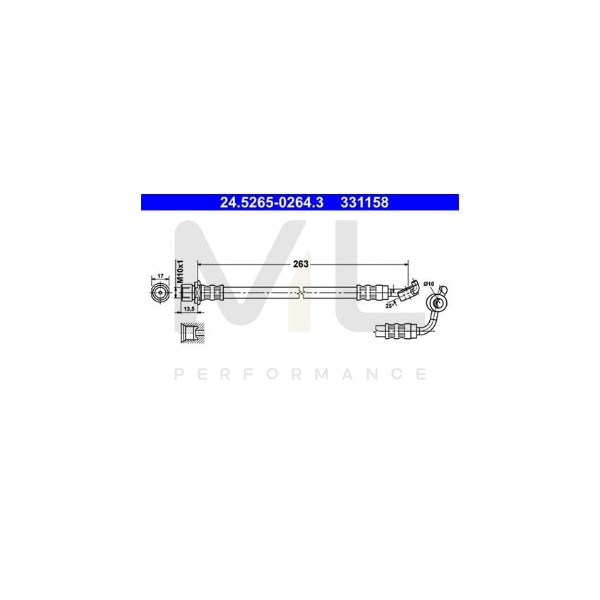 ATE 24.5265-0264.3 Brake Hose for TOYOTA HIACE 263mm, M10x1