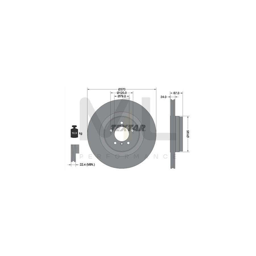 TEXTAR PRO 92123303 Brake Disc for BMW 7 (E65, E66, E67) Externally Vented, Coated, without wheel hub, without wheel studs  - 1 piece