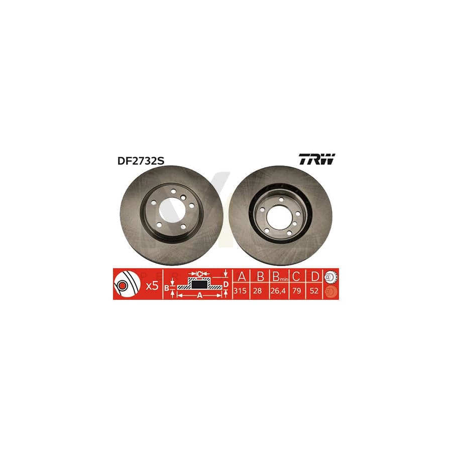 TRW DF2732S Brake Disc Vented, Painted