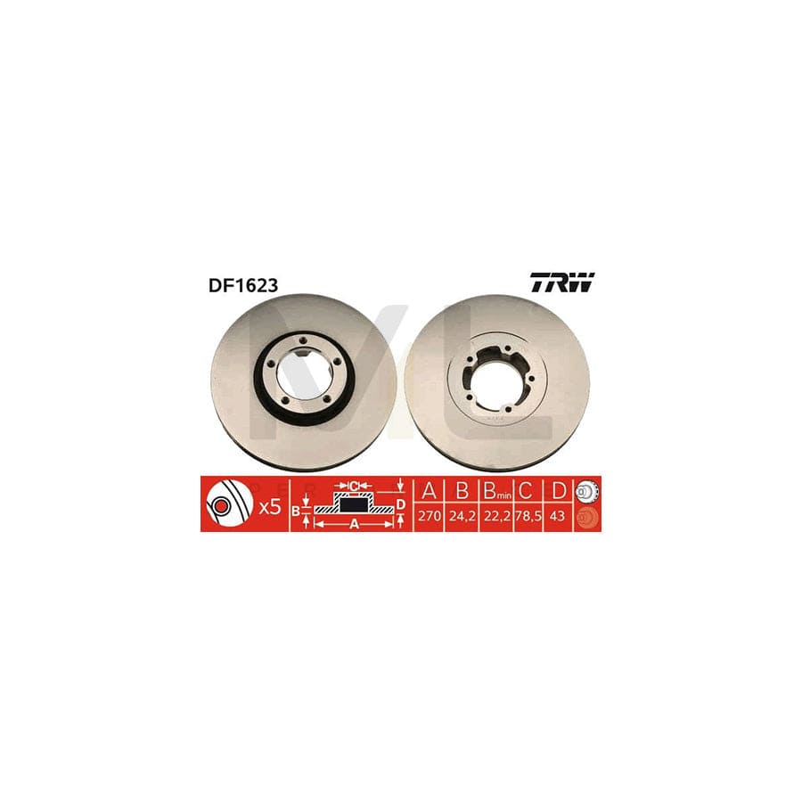 TRW DF1623 Brake Disc for FORD TRANSIT Vented, Painted  - 1 piece