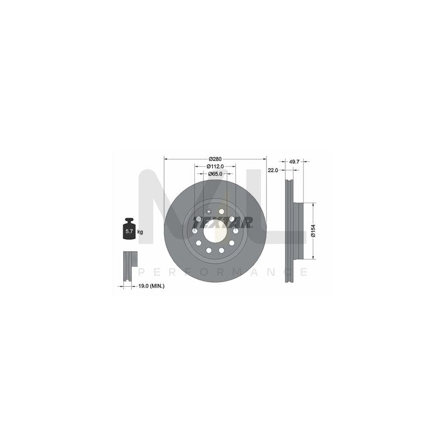 TEXTAR 92120700 Brake Disc Internally Vented, without wheel hub, without wheel studs  - 1 piece