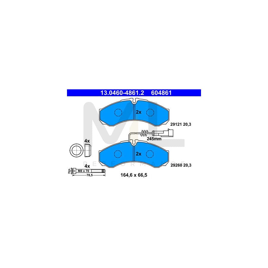 ATE 13.0460-4861.2 Brake pad set incl. wear warning contact, with brake caliper screws, with accessories