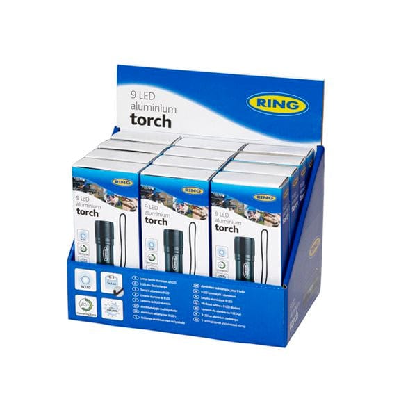 RING RT5158 9 LED Aluminium Torch (Sold only as 12pcs in a counter top display unit)