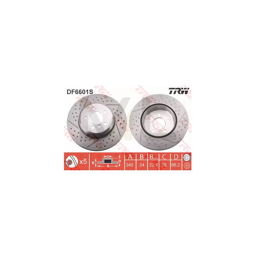 TRW DF6601S Brake Disc Slotted / Perforated, Two-piece brake disc, Vented, High-carbon  - 1 piece