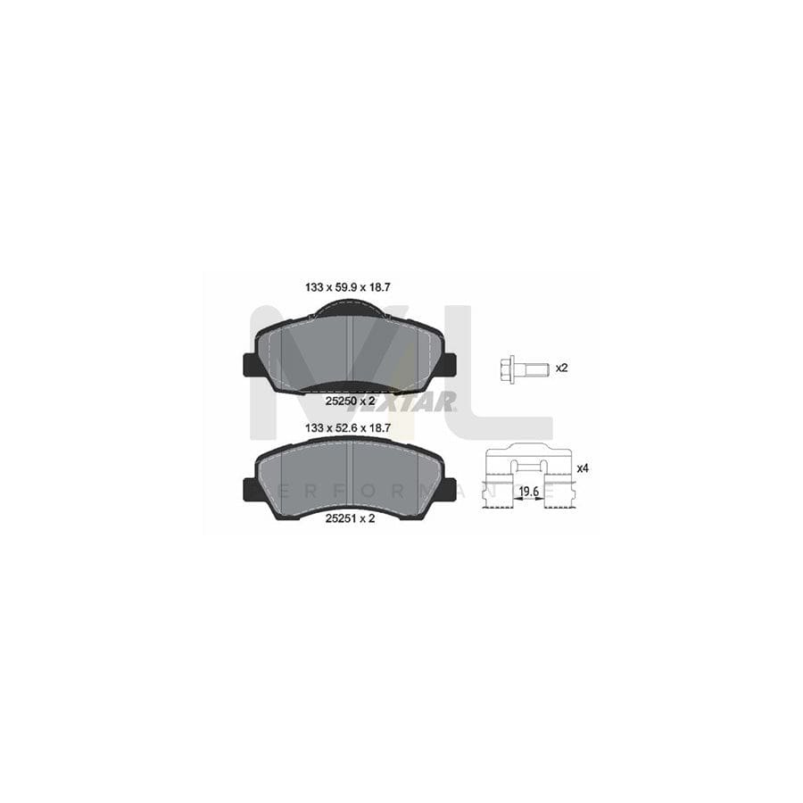 TEXTAR 2525001 Brake pad set not prepared for wear indicator, with brake caliper screws, with accessories